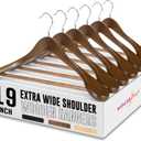 HOUSE DAY 19'' Extra Wide Shoulder Wooden Hangers 6 Pack, Premium Large Wood Suit Hangers with Non Slip Pant Holder, Wide Shoulder Hangers for Suits, Coats, Jackets, Heavy Wide Clothes Hanger, Walnut
