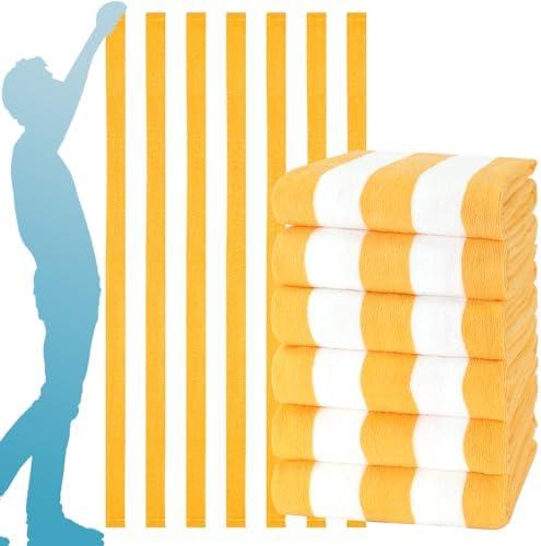 Genovega 6 Packs Oversized 72x40 Inch Stripe Beach Towel Thin Terry Set Extra Large XL Big Clearance Pool Travel Accessories Soft Super Swim Bath Towels Bulk Men Women Adults Gift Yellow