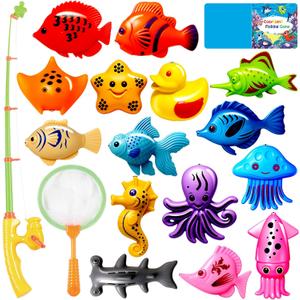 CozyBomB Magnetic Fishing Toys Game Set for Kids | Water Table Bathtub Kiddie Pool Party Pole Rod Net, Outdoor Plastic Floating Fish, Toddler Bath Color Ocean Sea Animals Birthday Gift Age 3-5 6 4-8