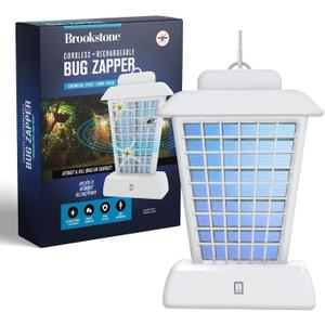 Brookstone Lantern Bug Zapper - Cordless & Rechargeable, 800V Stainless Steel Grid, 4 UV LEDs, Indoor/Outdoor Insect Killer, Safe for Children & Pets