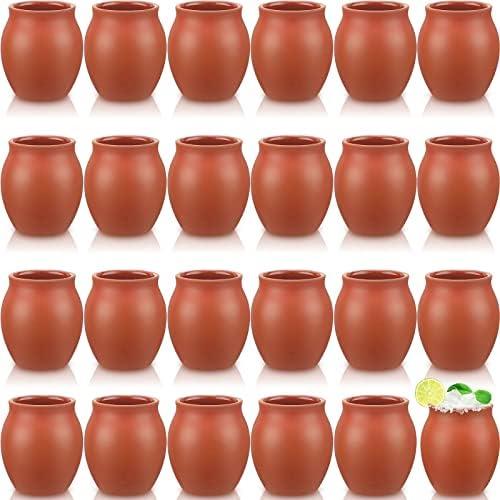 Nuogo Set of 17 (3oz) Cantaritos de Barro Mexicanos Mini Cantaritos Shooters Pottery Cocktail Glasses, Margaritas, Mojitos, Mexican Jarritos de Barro Mexicanos, Taco Tuesday Cocktail Cups