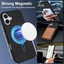 MZELQ for iPhone 16 Case, Compatible with MagSafe, Shower Black, Shockproof, Drop Proof, Ultra-Slim, Diamond Camera Protector, Screen Protector, Silicone Designed for iPhone 16 Case