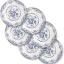 Dinner Plates, Ceramic Plates Set of 5 , Kitchen Plates Microwave Safe, White Plate Dessert Blue Floral Plate Porcelain (Blue Rose, 10.5 inch)