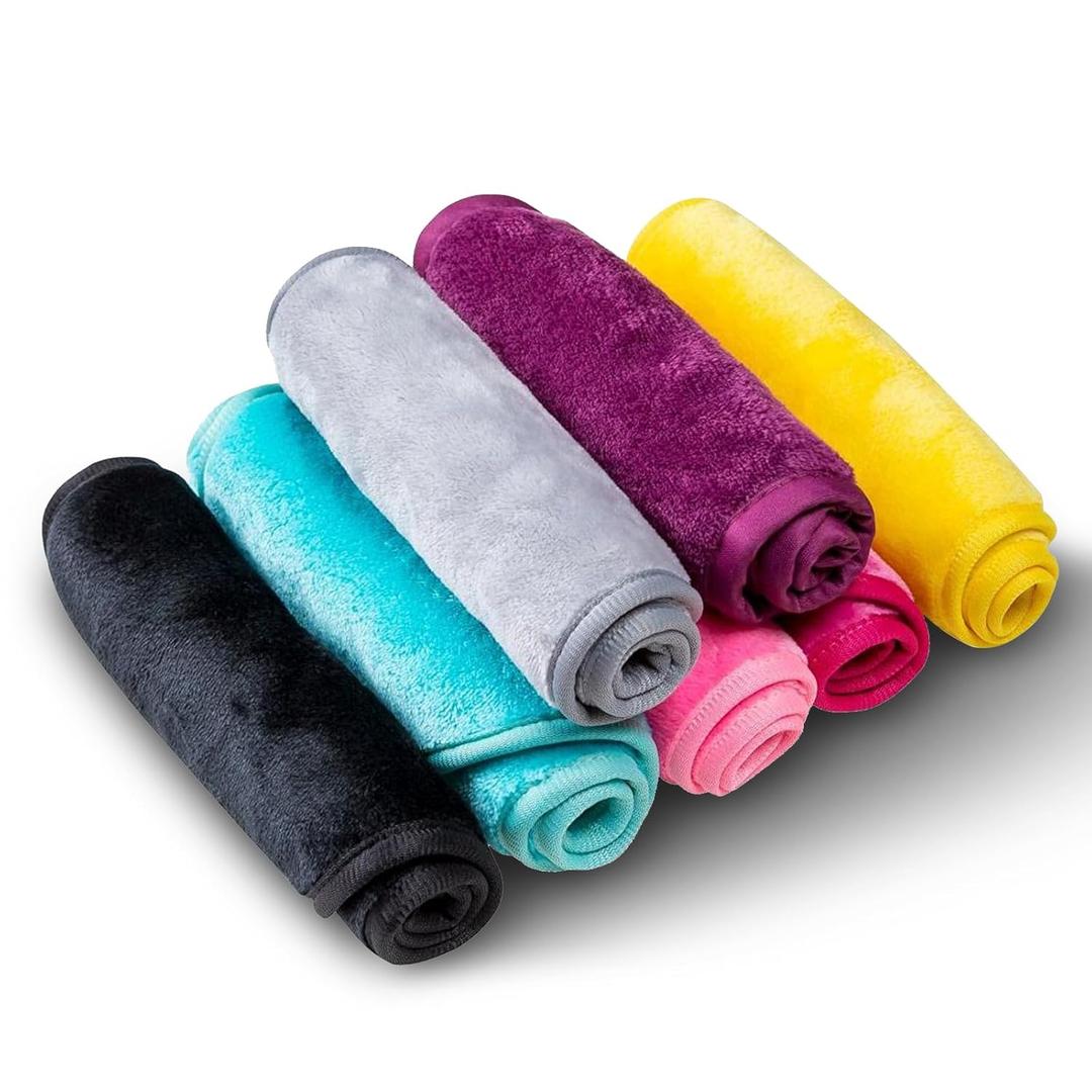 Makeup Remover Face Cleansing Cloth - Chemical-free Microfiber Reusable Facial Clean Towel, Remove Makeup Instantly with Only Water (7 PCS) (Week Pack - 7 Colors)