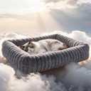 Cat Beds for Indoor Cats, Square Self Warming Cat Bed Orthopedic Pet Bed with Pillow Super Soft Rabbit Fur Small Dog Beds, Calming Plush Kitten Bed with Removable Washable Cover & Anti-Slip Bottom, Gray