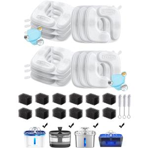 Veken Cat Water Fountain Filters, 12 Pack Replacement Filters & 12 Pack Replacement Pre-Filter Sponges Set for 50oz, 84oz, 95oz or 108oz Automatic Pet Fountain Dog Water Dispenser