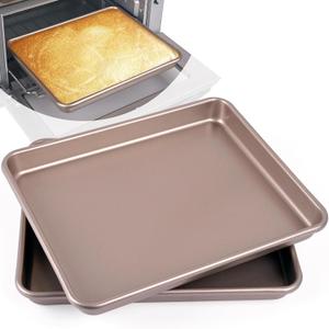 WMKGG 11 Inch Air Fryer Toaster Oven Tray, Set of 2 Nonstick Heavy Carbon Steel Toaster Cookie Sheets Baking Pan, 11 X 9 X 1.15 Inch