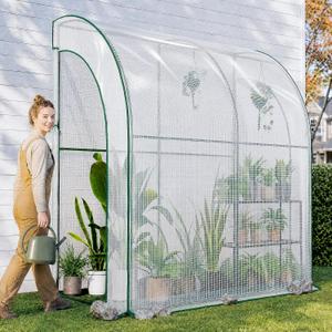 Lean to Greenhouse Outdoor Walk in Warm Garden House 79"x39"x83" Reinforced Wall Greenhouses with 2 Roll-Up Zipper Doors for Plants, Large