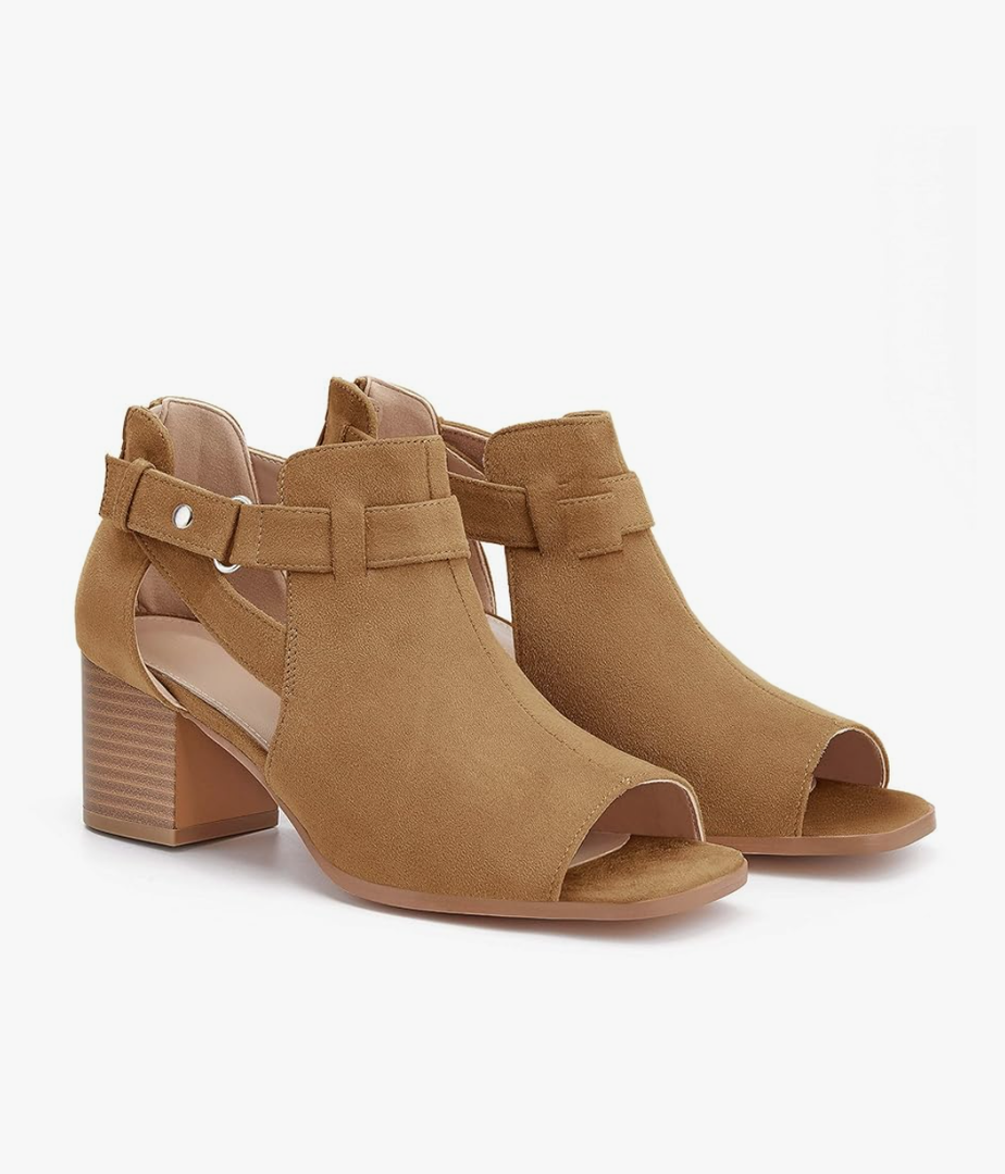 LAICIGO Womens Peep Toe Heels Chunky Heel Booties Open Toe Booty Cutout Dress Shoes with Back Zipper, Size 10