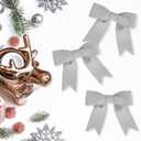 Meseey 50 Pcs 3 Inches Grosgrain Ribbon Twist Tie Bows Light Silver Pretied Premade Craft Bows for Treat Bags Gift Wrapping Basket Wedding Baby Shower Brithday Christmas Party (Light Silver)