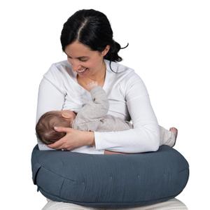 Boppy Nursing Pillow, Cotton Muslin Ergonomic Breastfeeding Support Pillow | Bottle & Breastfeeding Pillow, High Lift & Firm Support, Water-Resistant, Washable Cotton Muslin Cover - Slate Blue