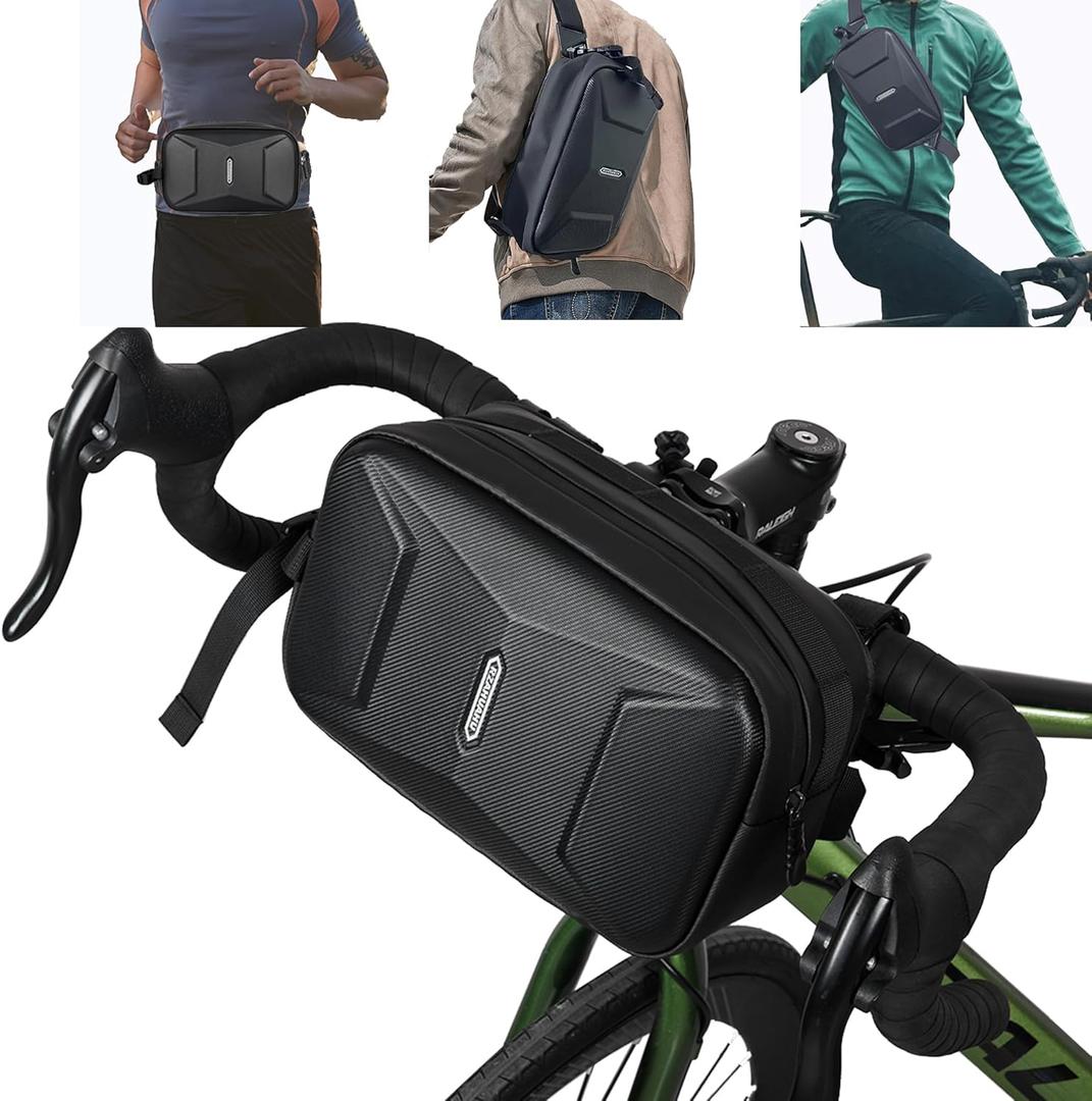 Bike Handlebar Bag, EVA Waterproof Bike Front Bag, 3.2L Bicycle Frame Storage Bag Waist Shoulder Bag, Bike Pouch for Road Mountain Bicycle Cycling Travel Hiking (Black)
