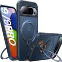 TORRAS 360Spin Magnetic Stand for Google Pixel 9 Pro Case/Pixel 9 Case, 12FT Military Protection, Compatible with Magsafe, Shockproof Translucent Slim Pixel 9 Pro Phone Case with Ring Holder, Black