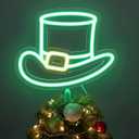 Tuanse Lighted St. Patrick's Day Tree Topper Decorations 11 Inch LED Irish Neon Sign Decorations Green Decor with Battery Operated or USB Powered for Party St. Patrick's Day Holiday(Top Hat)