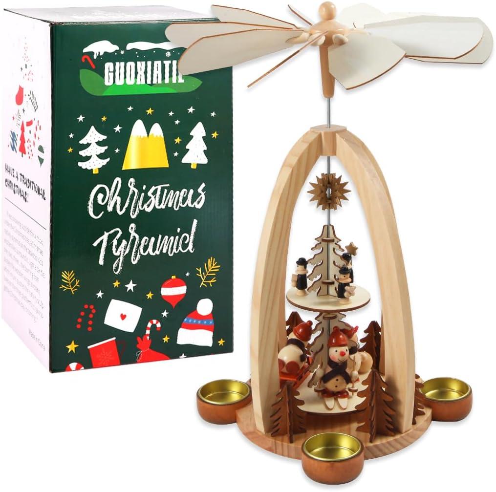 14Inch Wooden Christmas Pyramid with 4 Candle Holders-Nativity Scene Set for Christmas Tabletop Decor (ONE)