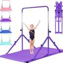 MARFULA Foldable Gymnastic Bar for Kids Ages 3-12, 9 Height Levels, 200 lbs Weight Capacity, 5 Ft Length Gymnastic Kip Bar with Mat, Gymnastic Equipment for Home and Gym Center Indoor Outdoor Use