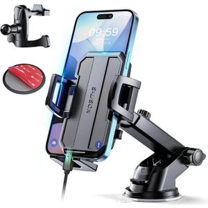 Upgraded 3-in-1 Car Phone Holder Mount [Powerful Suction] Phone Mount for Car Dashboard Air Vent Windshield,for All iPhone Android Phone (Black) (Black)