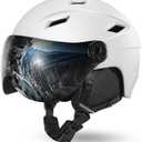 Odoland Ski Helmet with Ski Goggles, Light Weight Snowboard Helmet and 2-in-1 Visor Detachable Goggles Set, Snow Sport Helmets for Men Women (White)