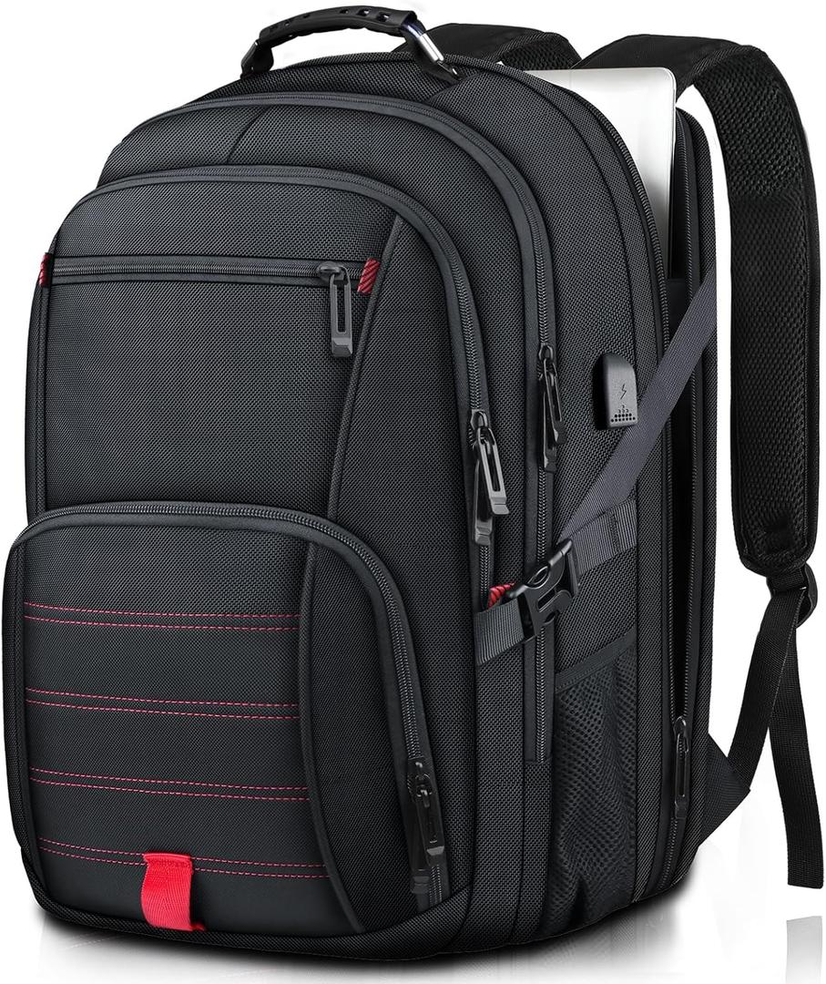 tazbuzo 50L Travel Backpack, Extra Large Backpack, Laptop Backpack for Men, big Backpack, Water Resistant TSA Approved Business Work College School Computer Bag with USB Port, Fits 17 Inch Laptops (Black)