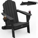 Folding Adirondack Chair, HDPE Adirondack Chair with 2 Cup Holders, Easy Assembly Outdoor Chairs for Patio, Garden, Poolside, Black