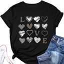 Valentine Day Shirt Women Leopard Love Heart Print T-Shirt Teachers Valentines Short Sleeve Tee Tops (Medium, Black)