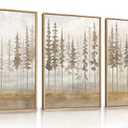 LHIUEM Large Pine Tree Framed Canvas Wall Art Set,Forest Trees Nature Wall Decor,Modern Landscape Artwork, Foggy Forest Painting for Living Room, Bedroom,Office-16 x24 x3