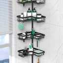 DAOYA Corner Shower Caddy Tension Pole - 4 Tier Stainless Steel Rustproof Shower Corner Caddy for Bathtub Bathroom Shower Organizer Shelves Adjustable Pole 25-114.2 Inch Black