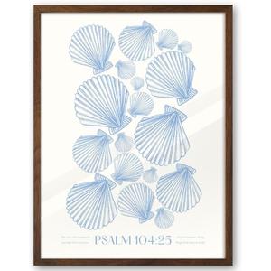 EcoHest Modern Christian Ocean Waves Framed Wall Art, 12x16 in Walnut Color OAK Wood Christian Psalm 107:29 Canvas Wall Art, Beige Logs Storm Home Decor Set of 1 for Bedroom Living Room