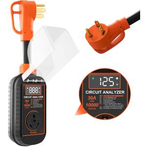 Saker 30 Amp RV Surge Protector, 10000 Joules, LED Real-time Display, RV Adapter Plug with Auto Shutoff, High/Low Voltage & Temperature Protection, IP67 Waterproof for RV Camper