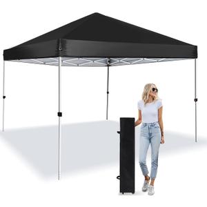 Pop Up Canopy 8X8 FT,Portable Sun Instant Shelter w/Backpack Bag,Waterproof,Adjustable Straight Leg Heights Canopies,Outdoor Tents for Parties,Camping,Commercial Event,Black