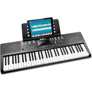 RockJam Compact 61 Key Keyboard with Sheet Music Stand, Power Supply, Piano Note Stickers & Simply Piano Lessons