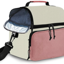 Insulated Lunch Box Dual Compartment Lunch Bag Leakproof Cooler for Men Women with Adjustable Strap,for Work, Picnic, Beach, Camping, Travel (Pink Beige,12L)