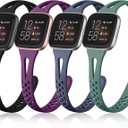 Odbeai 4 Pack Slim Sport Bands Compatible with Fitbit Versa 2 / Versa/Versa Lite/Versa SE Versa 2 Bands Women MenThin & Breathable Soft Silicone Replacement Wrist Bands for Versa Watch (Small 5.8"-7.6", Black+Purple+Blue Gray+Pine Green)