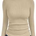 LILLUSORY Womens Turtleneck Ribbed Sweaters Pullover Tops Long Sleeve Winter Clothes 2025 (Medium, Beige)