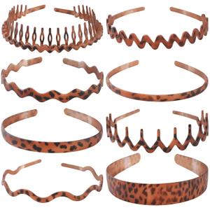 AWAYTR Plastic Matte Zig Zag Headbands for Women, Non Slip with Teeth, 8 Pack (Leopard print, One size)