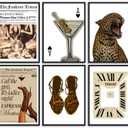 Trendy Leopard Print Wall Art Vintage Magazine Fashion Woman Picture Wall Decor Funky Cheetah and Espresso Martini Y2K Aesthetic Poster Coquette Preppy Print Artwork for Girly Apartment,