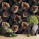 Golden Brozen Leaf Black Monstera Modern Peel and Stick Wallpaper Easy Peel Off Contact Paper Stick on Adhesive Wall Paper for Bathroom Waterproof Renter Friendly