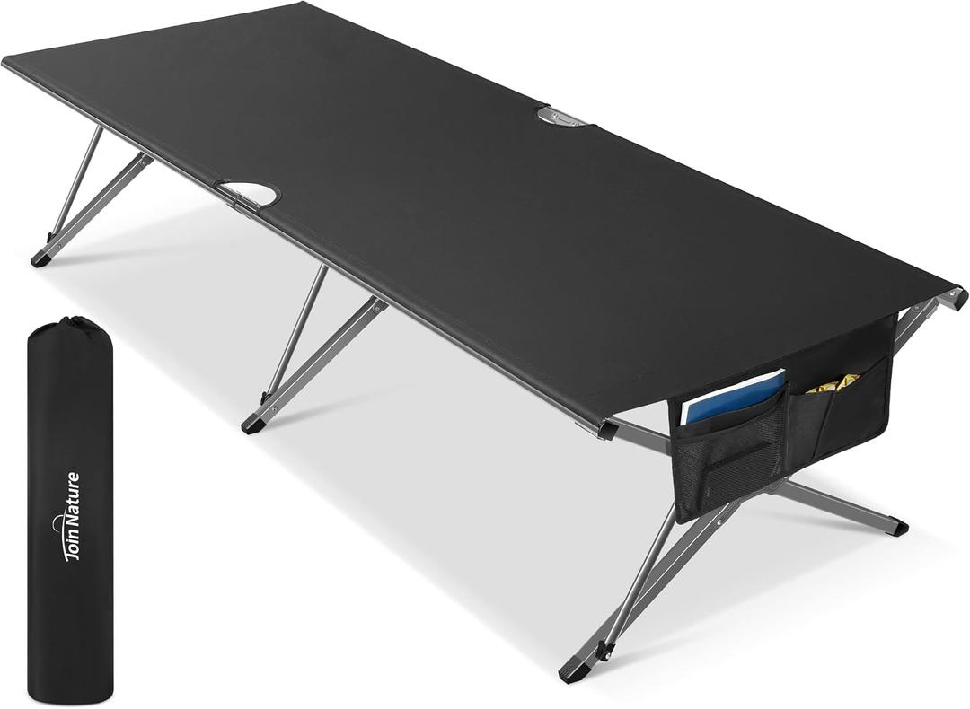 Join Nature Oversized Camping Cot Foldable for Adults - Upgraded Version Easy-to-Assemble Sleeping Cots for Outdoor, Supports Campers up to 6.9ft or 450lbs, with Storage Bag, 82 L x 32 W (Black), 82 Inches X 32 Inches X 19 Inches