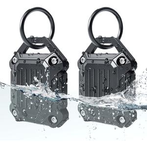 JEANUE-Waterproof Airtag Holder Keychain Case,Compatible Apple Air Tag Tracker with Key Ring, Keys/Dog Collar/Luggage (Black 2pack)