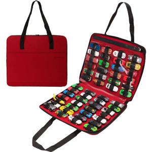 Toy Car Organizer Carrying Case Compatible with Matchbox Cars, Portable Carrying Container Carrier Holder Fit for 52 Toy Car Storage (Toy Cars Not Included) (52 Slots Red)