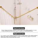 L Shaped Corner Shower Curtain Rod, [23.6"-52"] x [23.6"-52"] Heavy Duty 90 Degree Adjustable Shower Pole for Bathroom, Bathtub & Outdoor with 12 Hooks & Ceiling Support - Gold