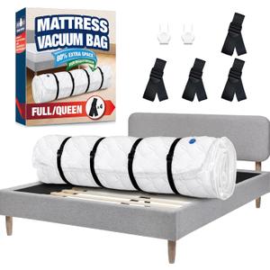 Vacuum Mattress Bag for Memory Foam and Latex with Band, Ideal for Convenient Moving, Storage and Transportation (Queen/Full) (Black)