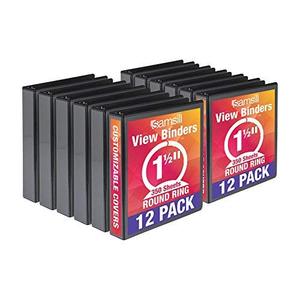 Samsill 1.5 Inch 3 Ring Binders, Economy Round Ring, Clear View Cover, 325 Sheet Capacity - for School, Home, Office - Black, 12 Pack