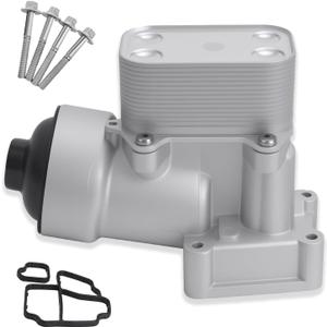 Upgrade Aluminum Engine Oil Cooler Filter Assembly Compatible With VW Audi Vehicle Amarok Passat 2.0L 2012-2014 A3 Q3 2.0L, Replaces#03L115389H 03L-115-389-H 03L115389B 03L115389G 03L115389C