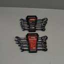 DISEN 10Pcs Ratcheting Wrench Set SAE & Metric Ratchet Wrench Set with Rack Organizer, Premium CR-v Steel, 12 Point, 72 Teeth,Box End and Open End Ratcheting Wrench Set,Metric 10-15mm&SAE 3/8''-5/8''