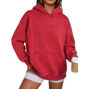 Trendy Queen Oversized Hoodies for Women Teen Girl Winter Sweatshirt Cute Acid Wash Pullover (Medium, Red)