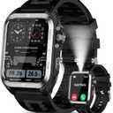 Smart Watches for Men, 1.83'' Rugged Military Smartwatch with Bluetooth Call, IP68 Waterproof Fitness Watch Tracker with 100+ Sports Modes, Flashlight, Tactical Smartwatch for Android iPhone (Black)