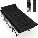 Slendor Camping Cot, Folding Camping Cots for Adults, Portable Sleeping Cot with Carry Bag, 1200D Double Layer Oxford, Camp Cot Bed for Guest Travel, Hiking, Support 500lbs, Black