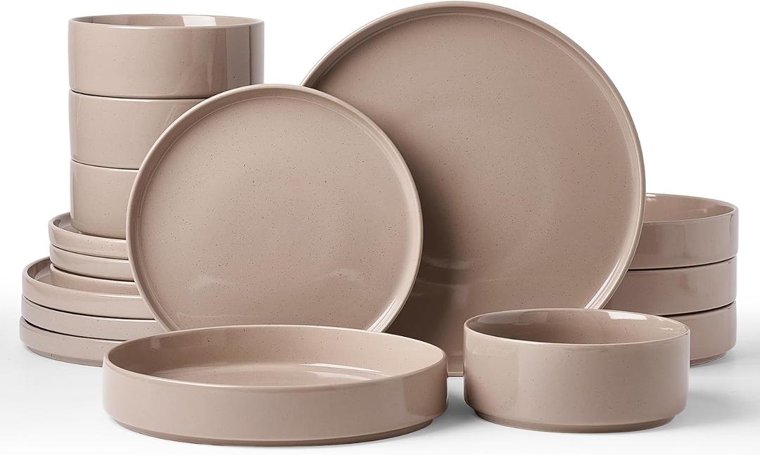 Famiware Nebula 16-Piece Dinnerware Set with Pasta Bowls, Cinnamon Brown
