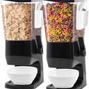 Cereal Dispenser Countertop Black 2 Pack, Dry Food Dispenser with Bowls Spoons Cutlery Box, 3.2L Cereal Containers Storage Food Dispenser, for Pantry Kitchen Organization Oatmeal Nut Granola